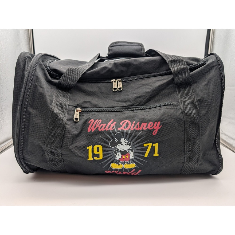 Walt Disney World Mickey Mouse 1971 Duffel Bag Black Canvas Travel Gym Luggage